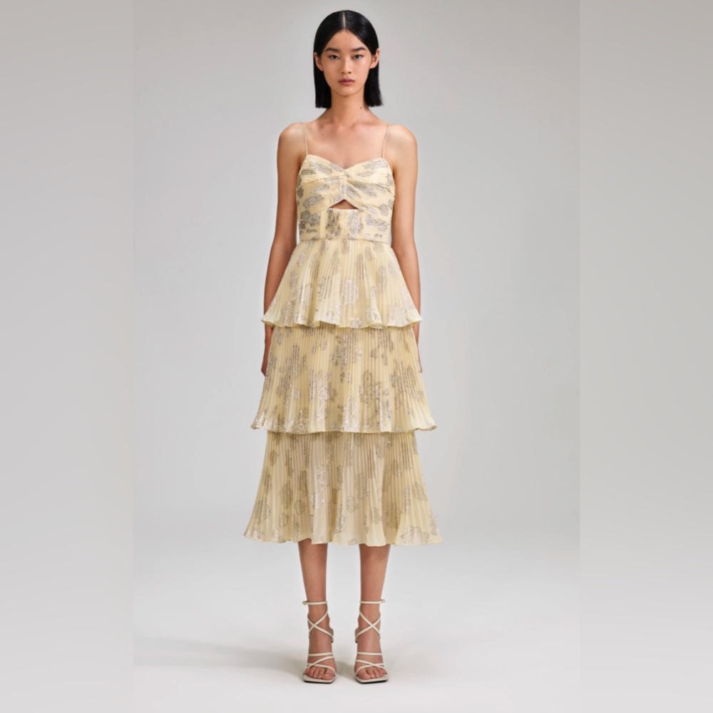 self-portrait metallic jacquard midi dress